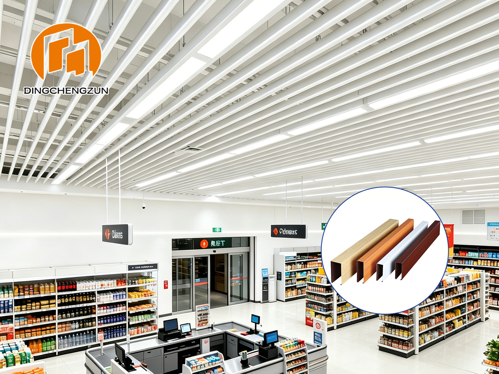 Plafond linéaire à baffles métalliques pour les grands supermarchés