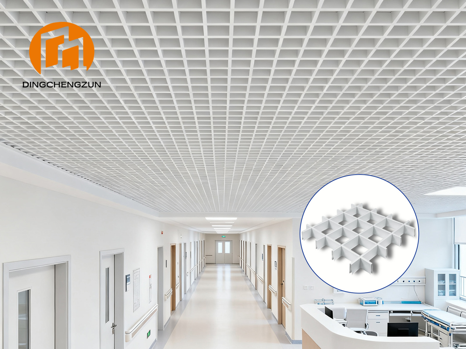 Plafond suspendu à grille en aluminium pour les couloirs d'hôpitaux