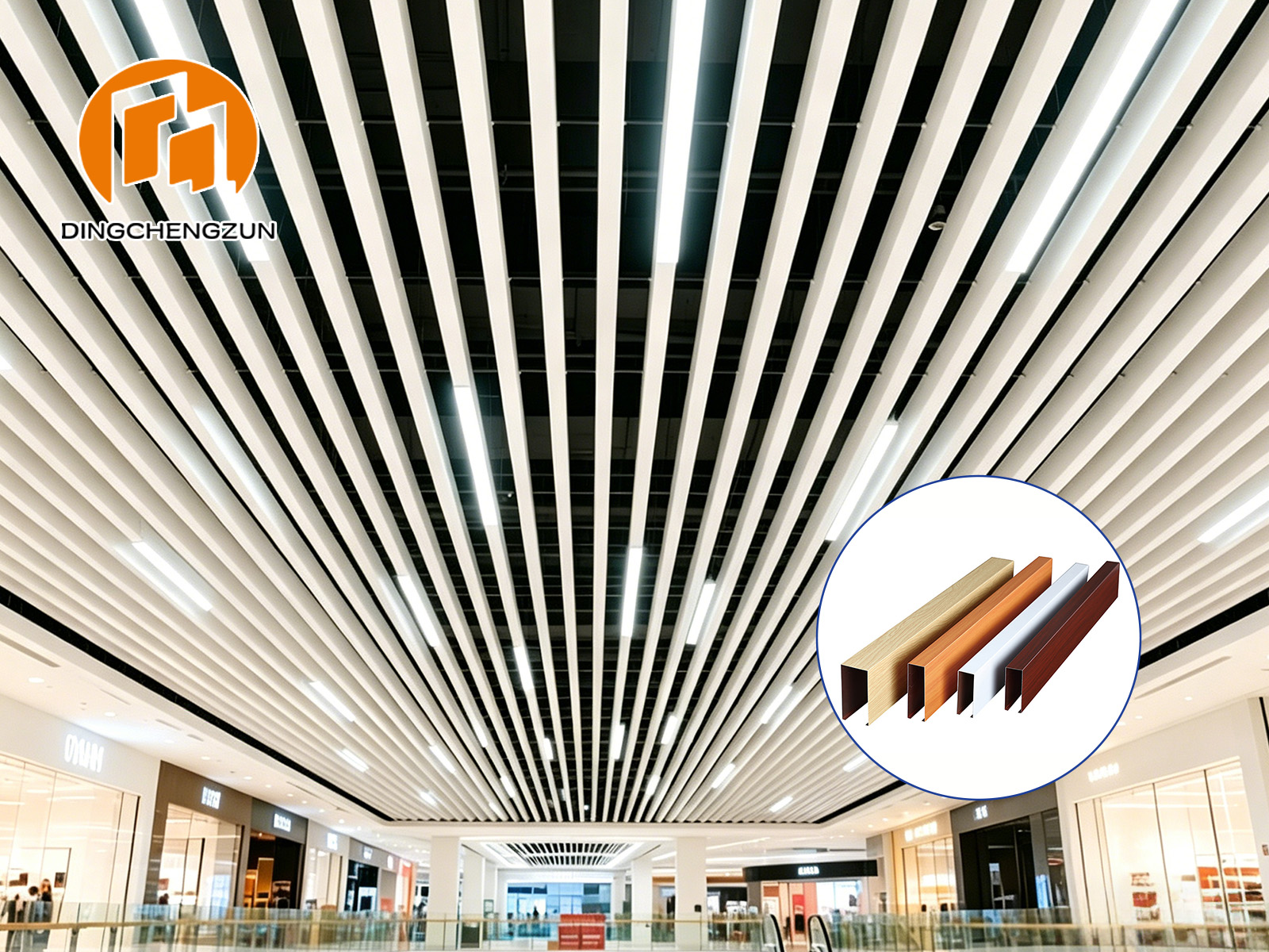 Plafond à baffles métalliques pour l'intérieur des centres commerciaux