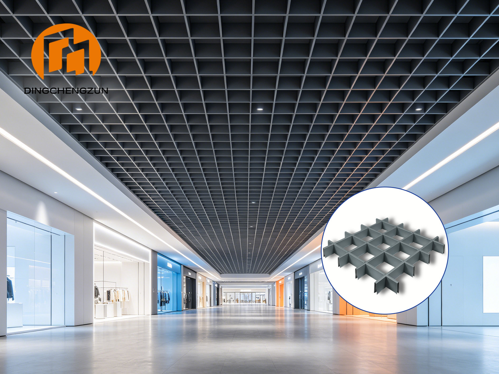 Système de plafond à grilles en aluminium pour centre commercial moderne