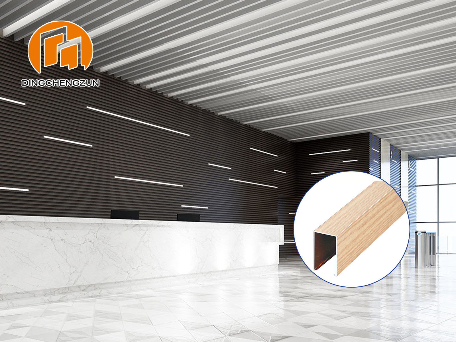 Plafond linéaire en aluminium pour les halls d'entrée des entreprises