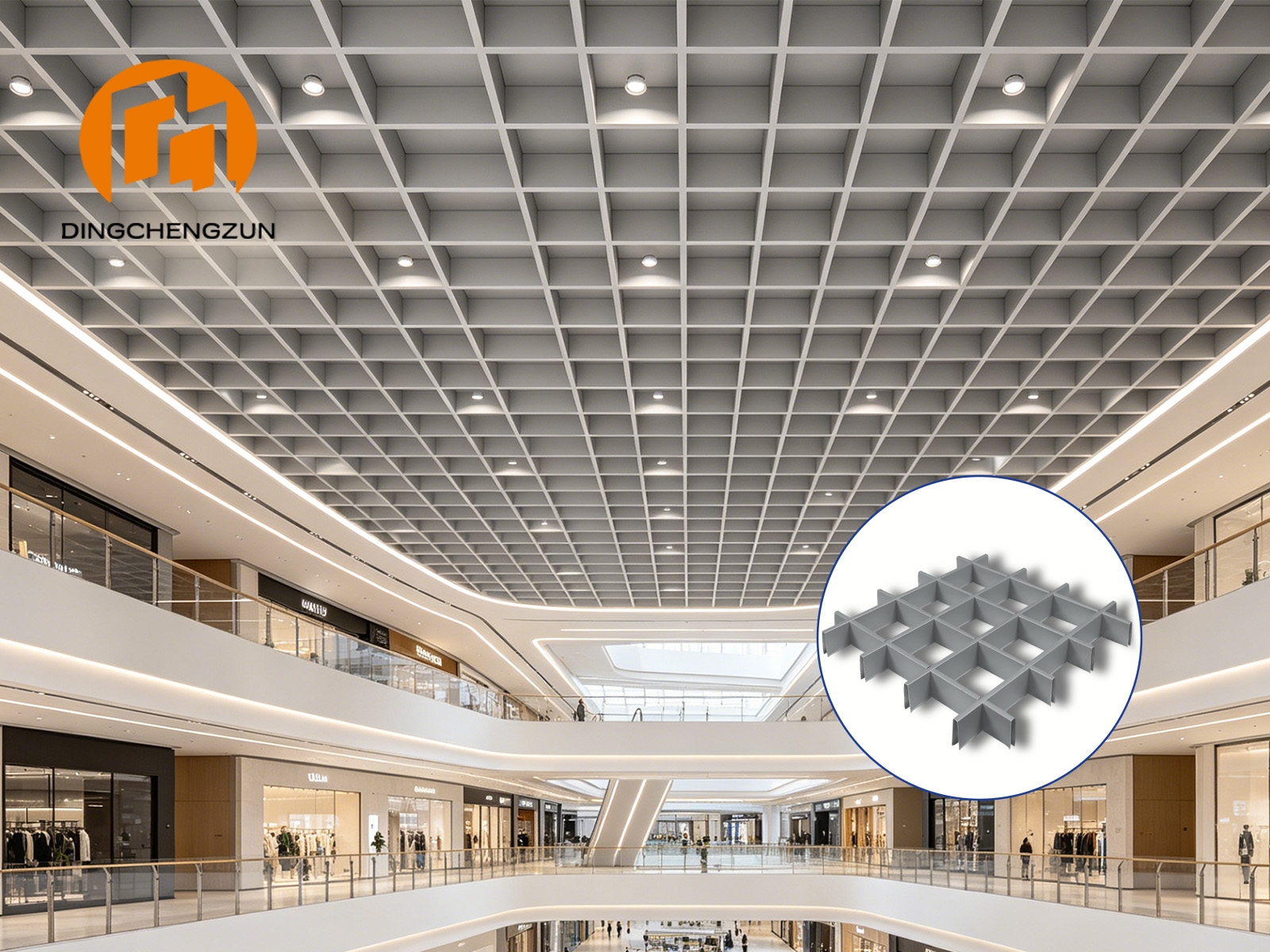 Système de plafonds à grilles en aluminium sur mesure dans les centres commerciaux modernes