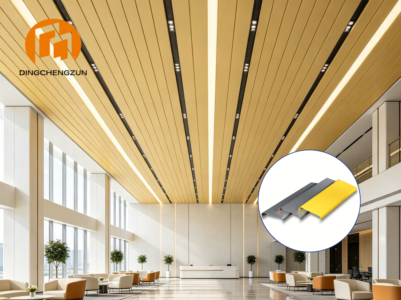 Hall d'entrée d'un immeuble de bureaux Plafond métallique linéaire