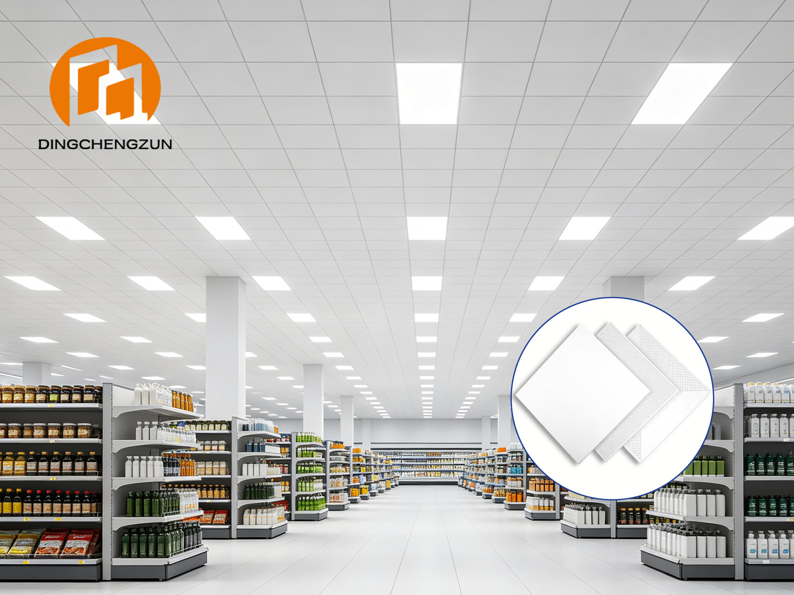 Dalles de plafond décoratives en aluminium dans les plafonds de supermarchés