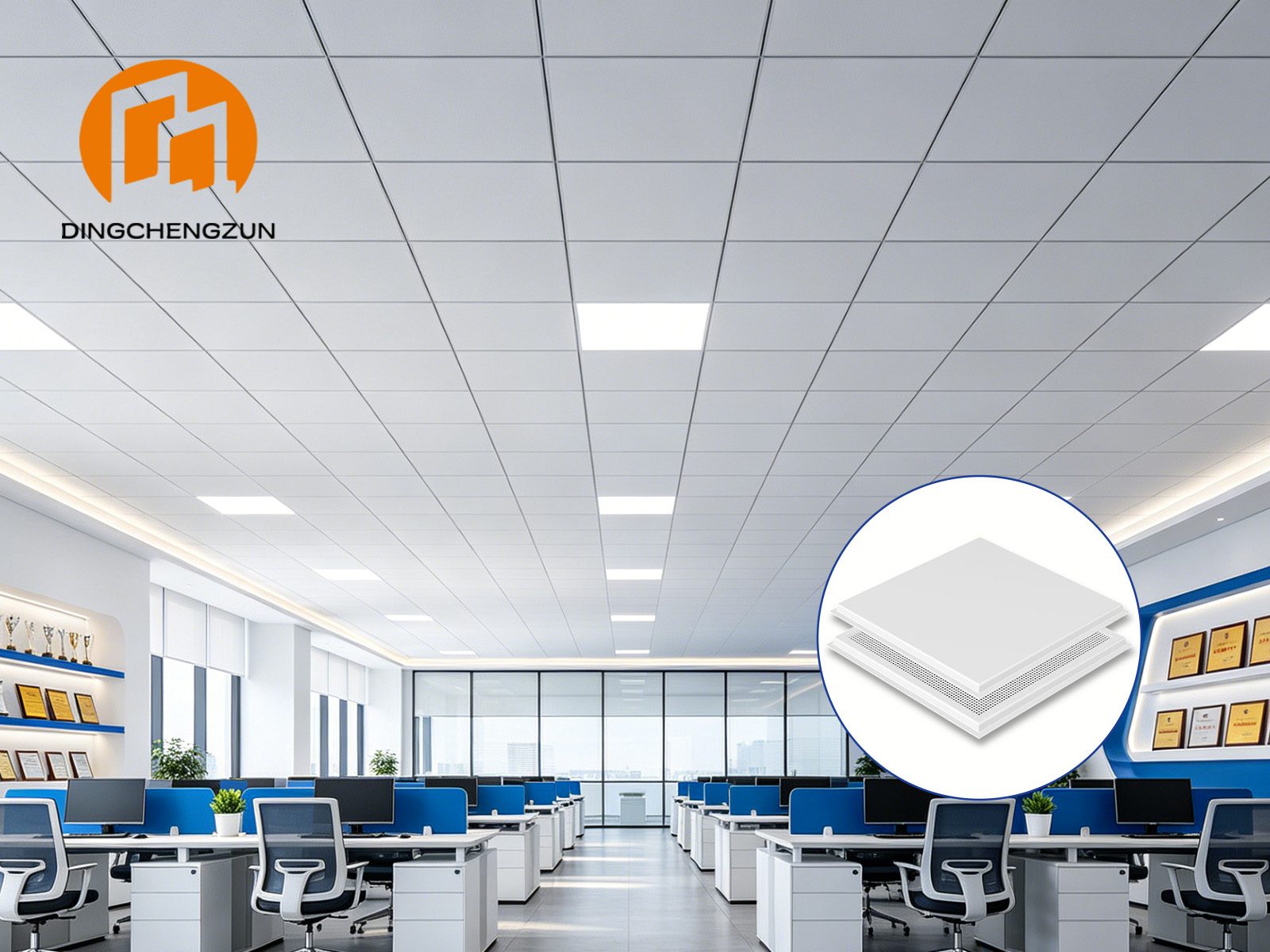 Système modulaire de panneaux de plafond tegulaire en aluminium pour les bureaux d'entreprise