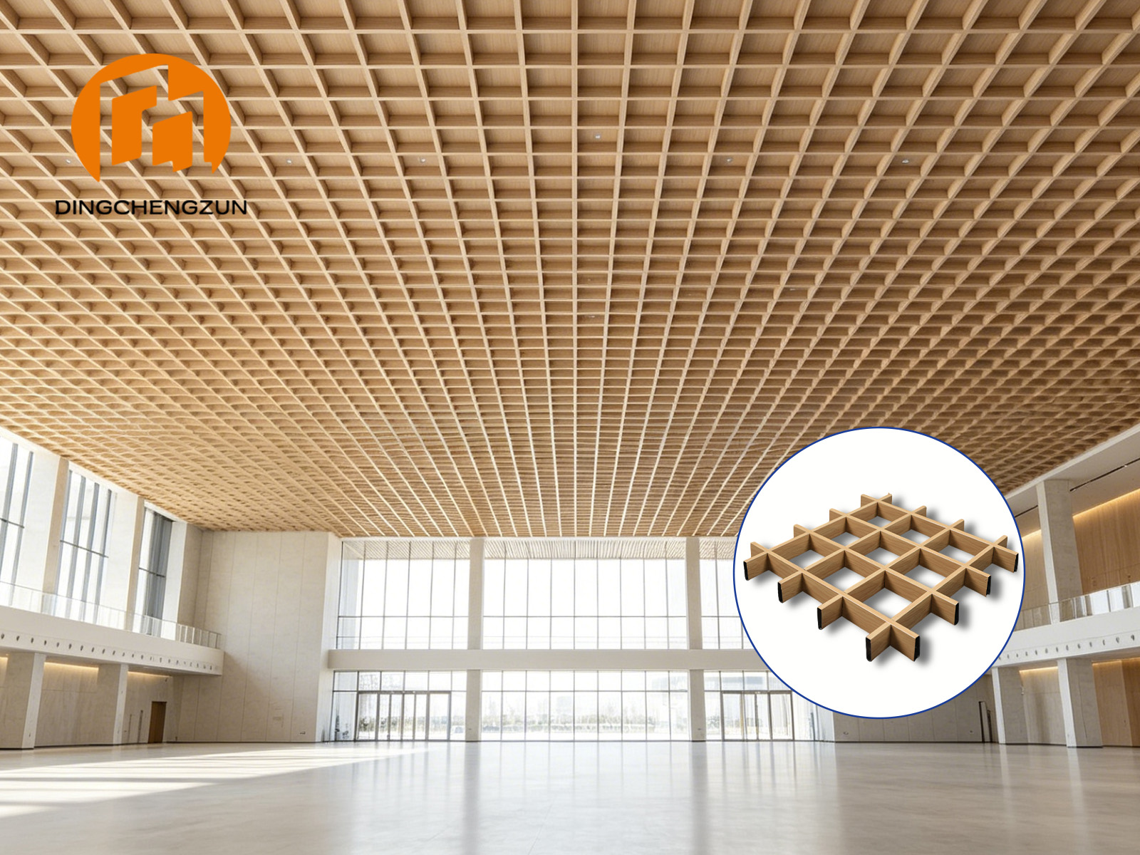 Plafond à grille en aluminium à grain de bois pour l'intérieur des centres culturels
