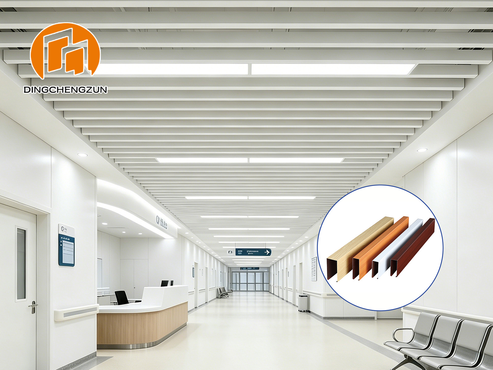 Système de plafond à tubes linéaires en aluminium pour l'intérieur des hôpitaux
