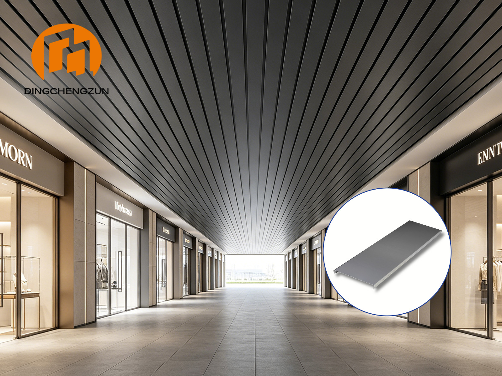 Panneaux de plafond à bandes d'aluminium utilisés dans les complexes commerciaux