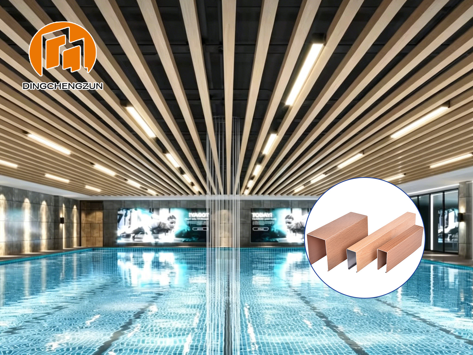Plafond à baffles en aluminium en forme de U pour les grands natatoriums