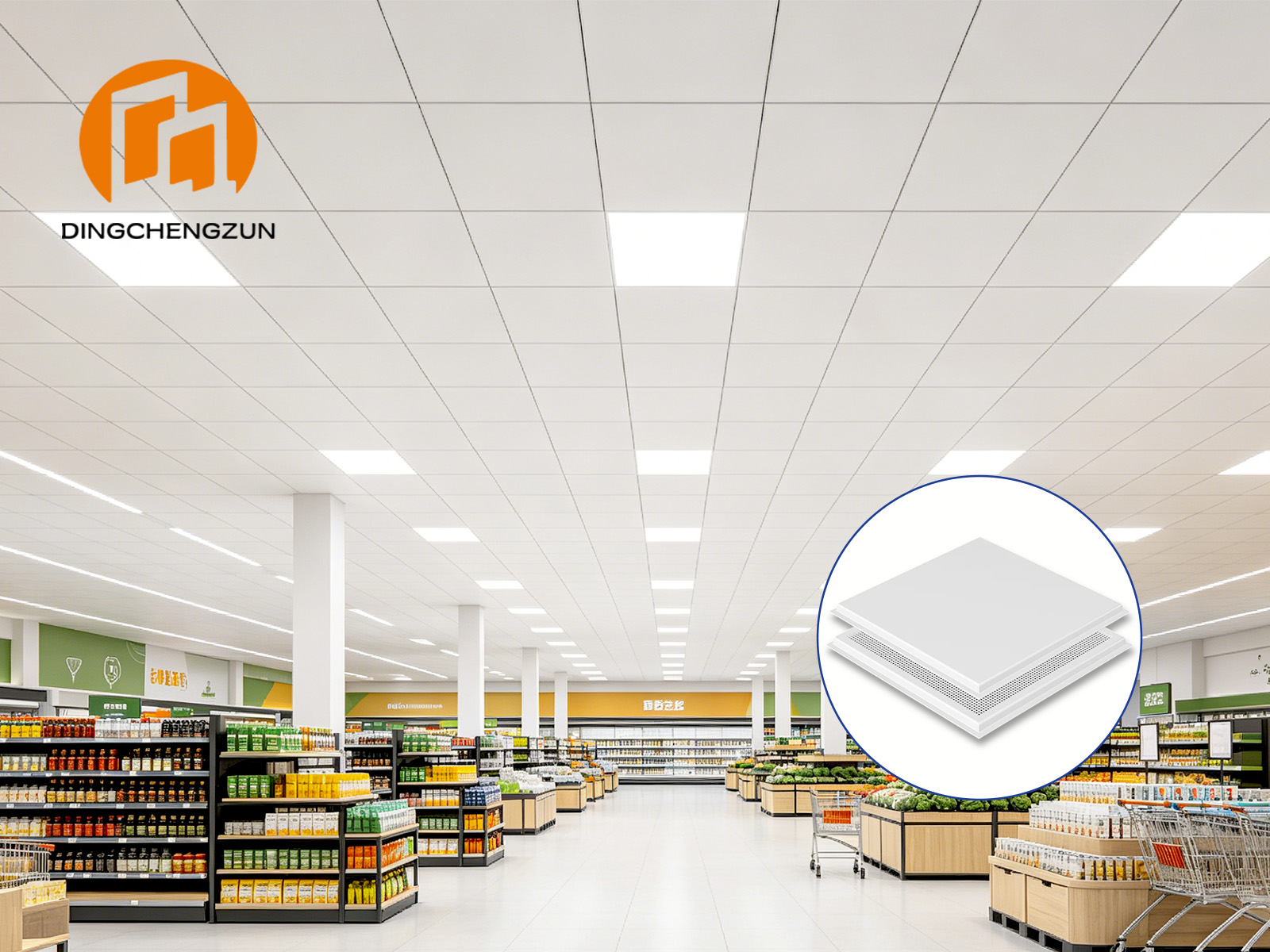 Dalles de plafond décoratives en aluminium pour plafonds de supermarchés commerciaux
