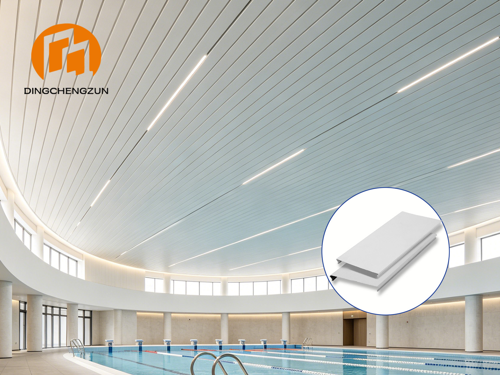 Plafond linéaire en aluminium résistant à l'humidité pour les centres de natation